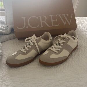 J. Crew Cream and Gray Sneakers Retro-Inspired Casual Design.